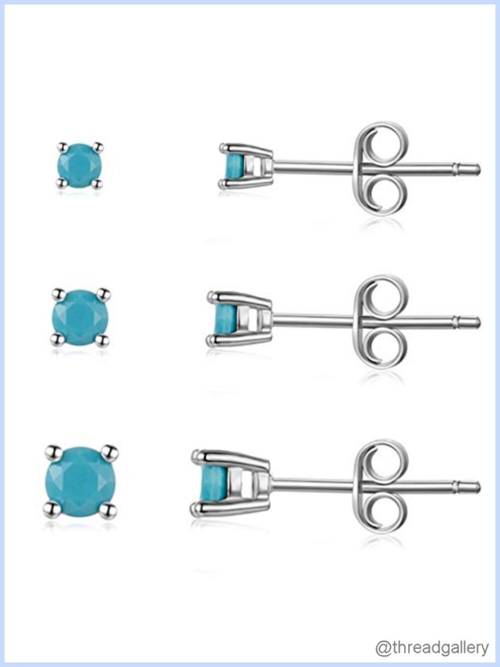 Sterling Silver Turquoise Stud Earrings Hypoallergenic 2mm 3mm 4mm Set